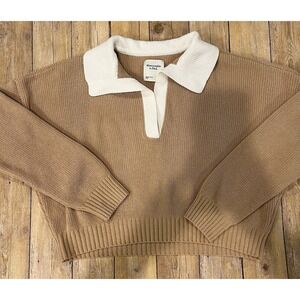 Abercrombie & Fitch Notch Neck Sweater Polo Caramel Brown w/White Collar Women S